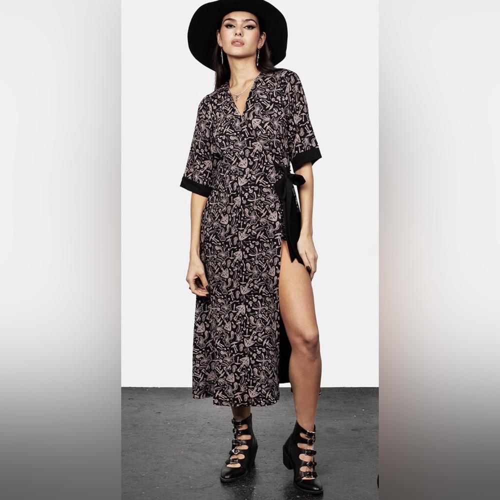 Disturbia Mycophile Mushroom Print Wrap Midi Dress